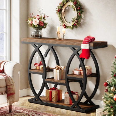 39.4" Console Table, Industrial Sofa Entryway Table With 4-Tier Storage Shelves