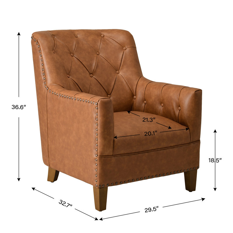 29.5'' W Top-Grain Genuine Leather Upholstered Armchair, Brown