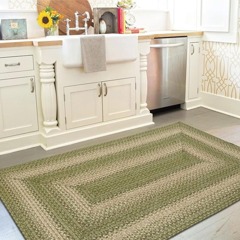 Tapis vert sauge en jute tressé Damal, Tapis de couloir 1 pi 10 po x 6 pi