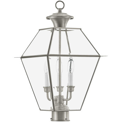 12 Inch 3 Light Outdoor Post Lantern with Clear Beveled Shade