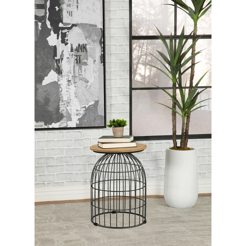 Natural and Gunmetal Wire Frame Side Table