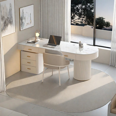 70.87"semi-circle Sintered Stone Office Desk, Modern Minimalist With Drawers