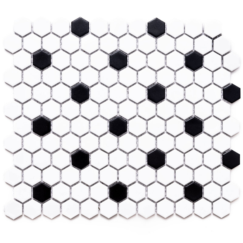 HoneyComb Remi 12" X 12" Porcelain Mosaic Wall and Floor Tile, Black/White