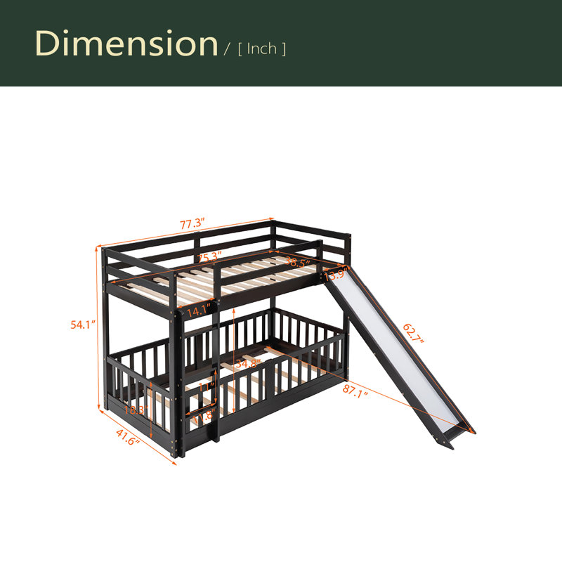 Twin Over Twin Bunk Bed With Slide And Ladder, Espresso