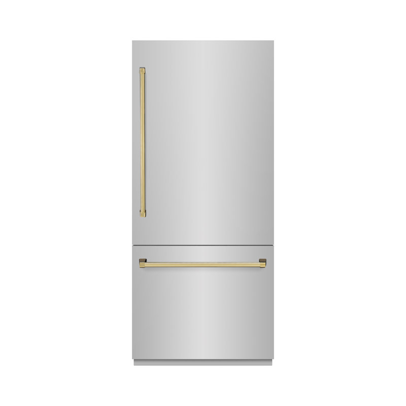 ZLINE Autograph Edition 36 in. 19.8 cu. ft. Built-In Bottom Freezer Refrigerator with Water Dispenser and Ice Maker in Stainless Steel with Graphite Gray Interior and Accents