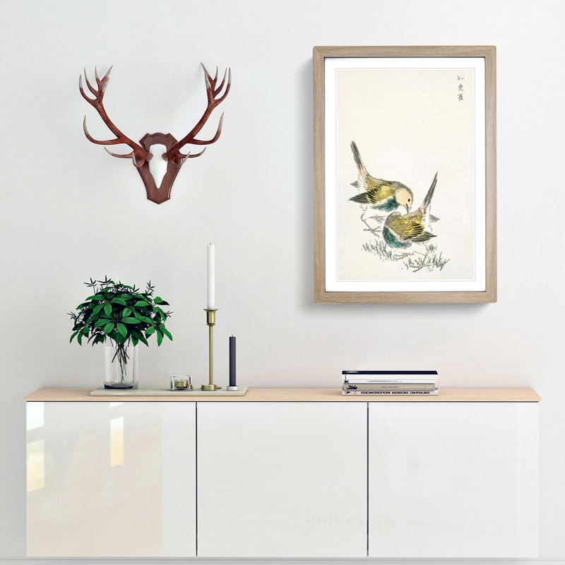 Japanese Great Tit Birds by Numata Kashu - Picture Frame Painting Print, 36cm H x 27cm W x 2cm D, Oak Framed