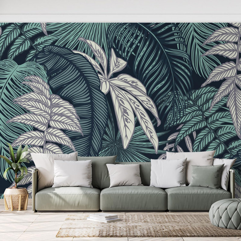 Toile luxuriante à feuilles tropicales vert foncé, L 132 po x l 168 po