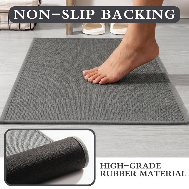 Ensemble de 2 tapis pour salle de bain à aspect lin texturé avec envers antidérapant, Gris