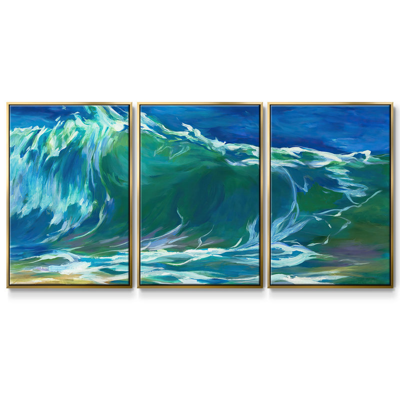 Green Flash encadré sur toile, 3 pièces, H 36 po x l 75 po x P 2 po, Or