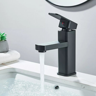 Modern Bathroom Basin Sink Tap Monobloc Mixer Taps Waterfall Black Pop Up Waste