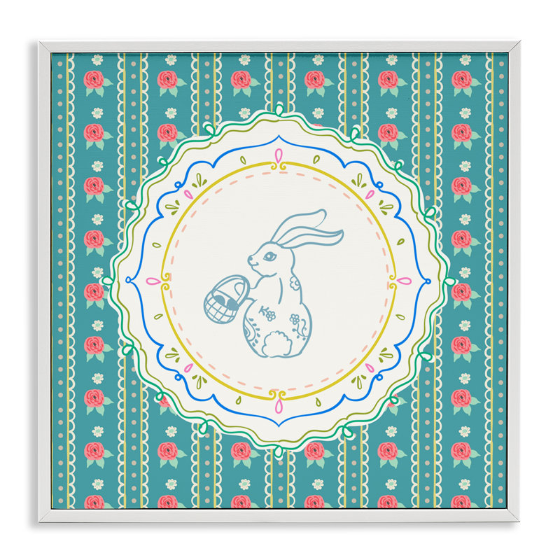 Giclée encadrée de fleurs et de rayures, conception par Angela Steahling, H 17 po x l 17 po