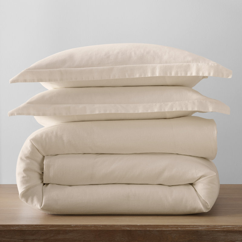 Jeffen Linen Blend Duvet Set, Full/Queen Duvet Cover + 2 Standard Shams, Ivory