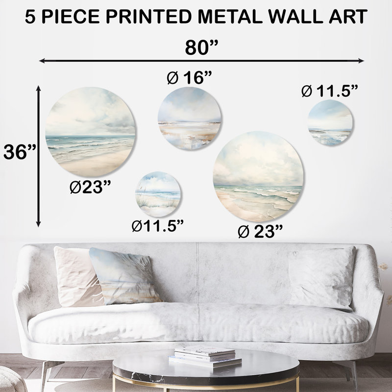 Ensemble de 5 décorations murales en métal Soft Color Beach Horizon II