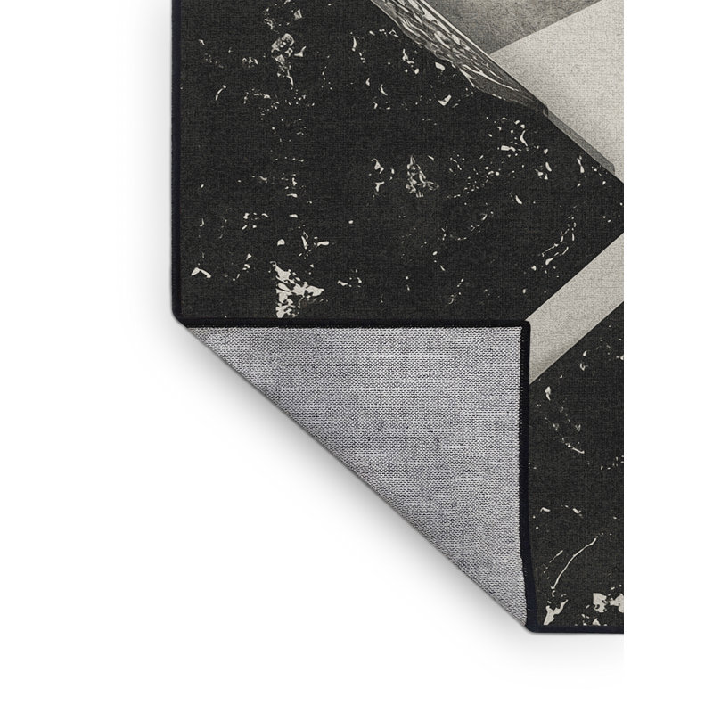 Machine Washable Roslindale Modern Rustic Geometric Rug in Gray – Black Binding, 3' Square
