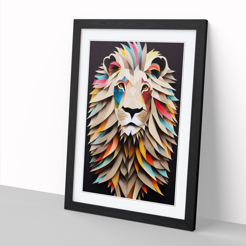 Lion Decoupage - Picture Frame Print, Black, 64cm H x 46cm W x 2cm D