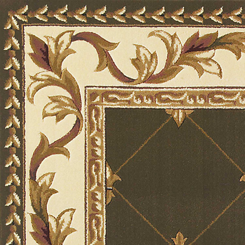 Tapis vert tissé à la machine à la main Fleur De Lis, Rectangle 3 pi x 5 pi