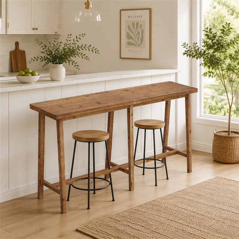 Table de bar 78,7 po en bois massif, table de pub rectangulaire à hauteur de comptoir pour la salle à manger et la cuisine