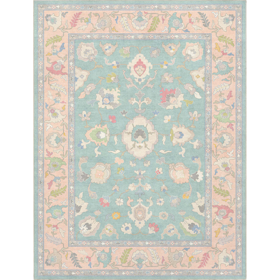 Bungalow Rose Adrith Konya Updated Traditional Oriental Pastel Green Area Rug Bungalow Rose Rug