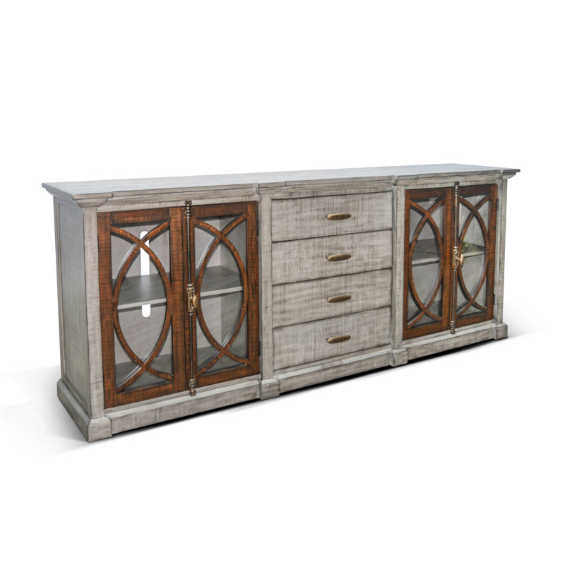 Barton Unfinished TV Stand for TVs up to 88", Grey/Buckskin