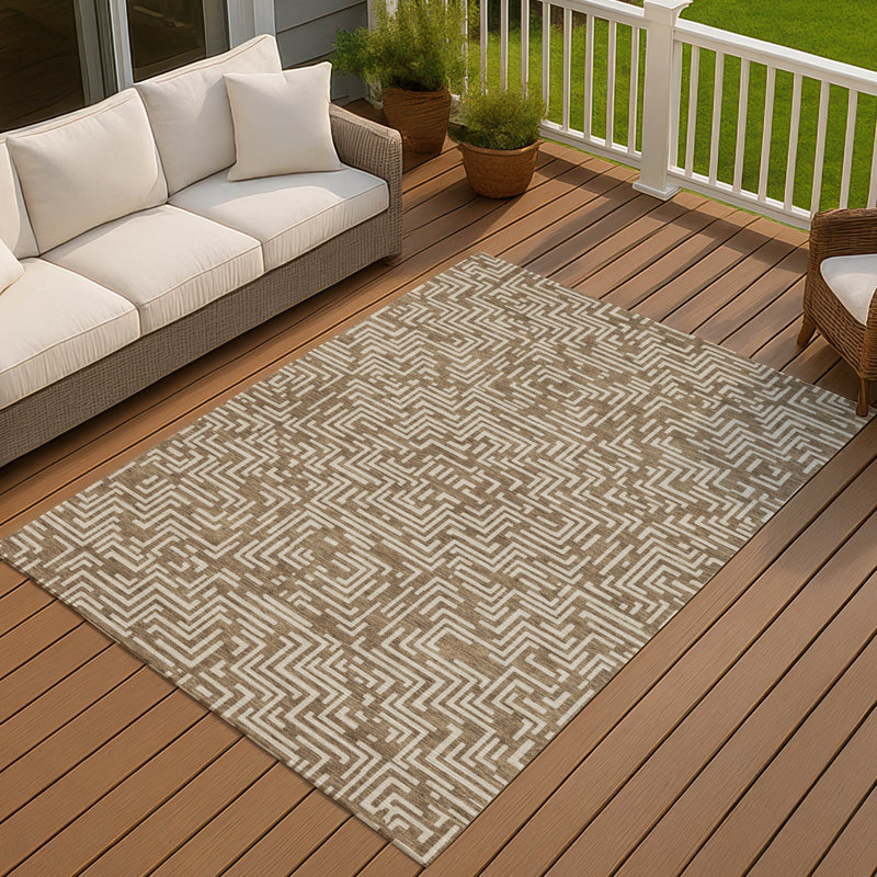 Machine Washable Indoor/Outdoor Chantille ACN2664 Geometric Rug, 3' x 5', Brown