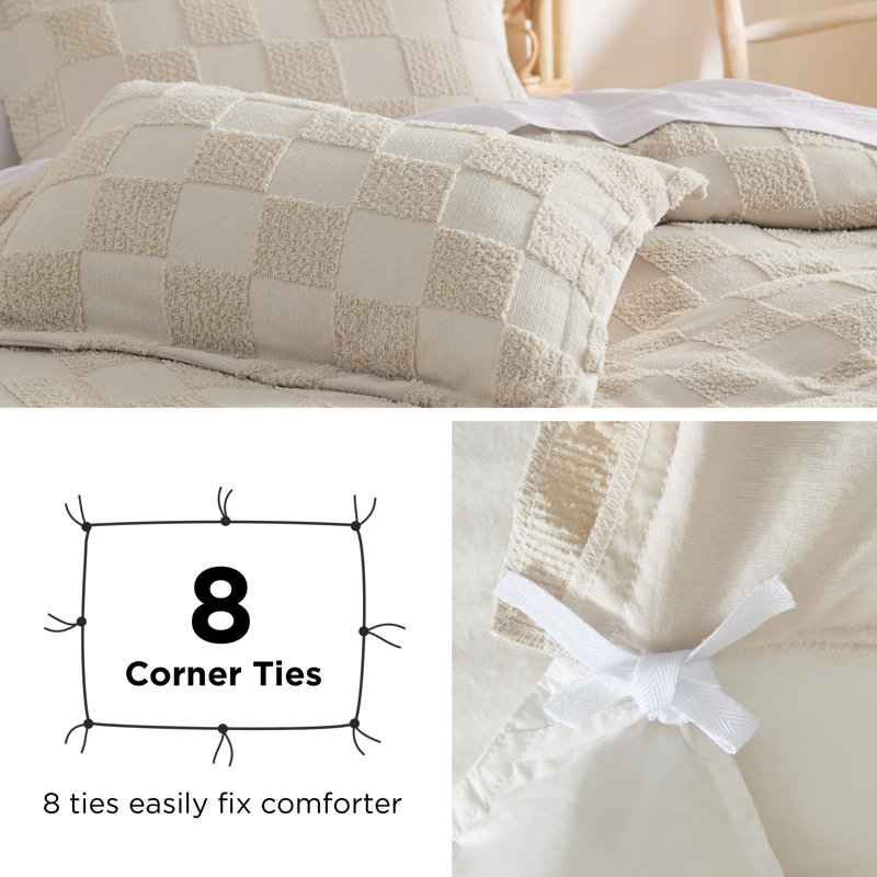 Bedsure Boho Shabby Elegance Jacquard Duvet Cover, Geometric Pattern, Queen Duvet Cover + 2 Standard Pillowshams, Beige