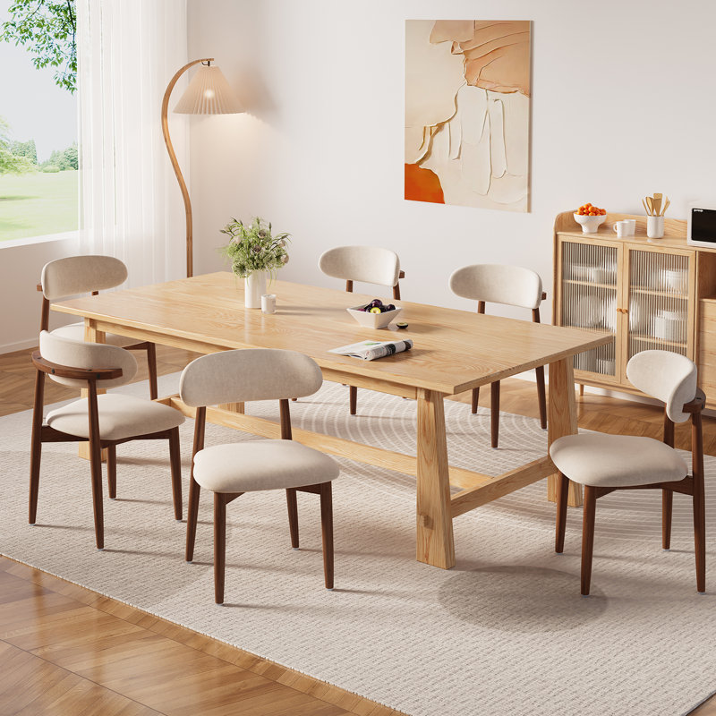 Ensemble de chaises de salle à manger rembourrées, 6 chaises de cuisine en bois, beige moderne, revêtement en velours doux et moelleux