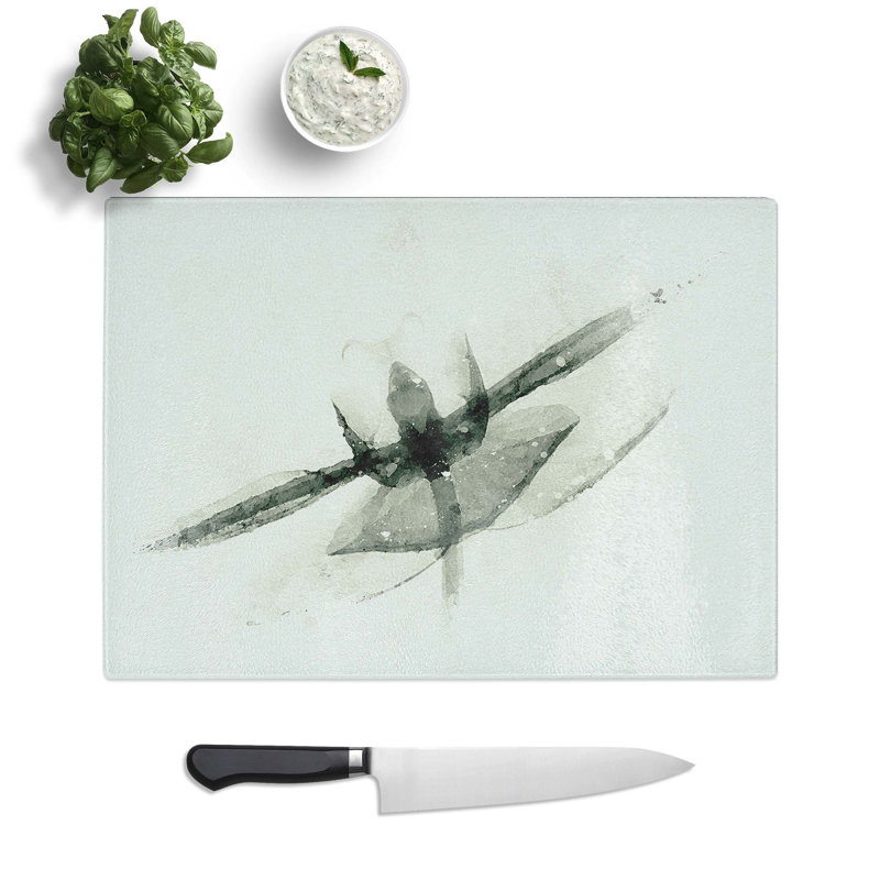 Tempered Glass X-Ray of an Orchid Flower in Abstract Cutting Board, 28.5 cm W x 20 cm L