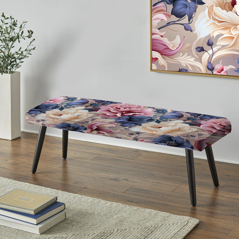 Motif floral victorien mauve et blanc - Banc rembourré floral noir