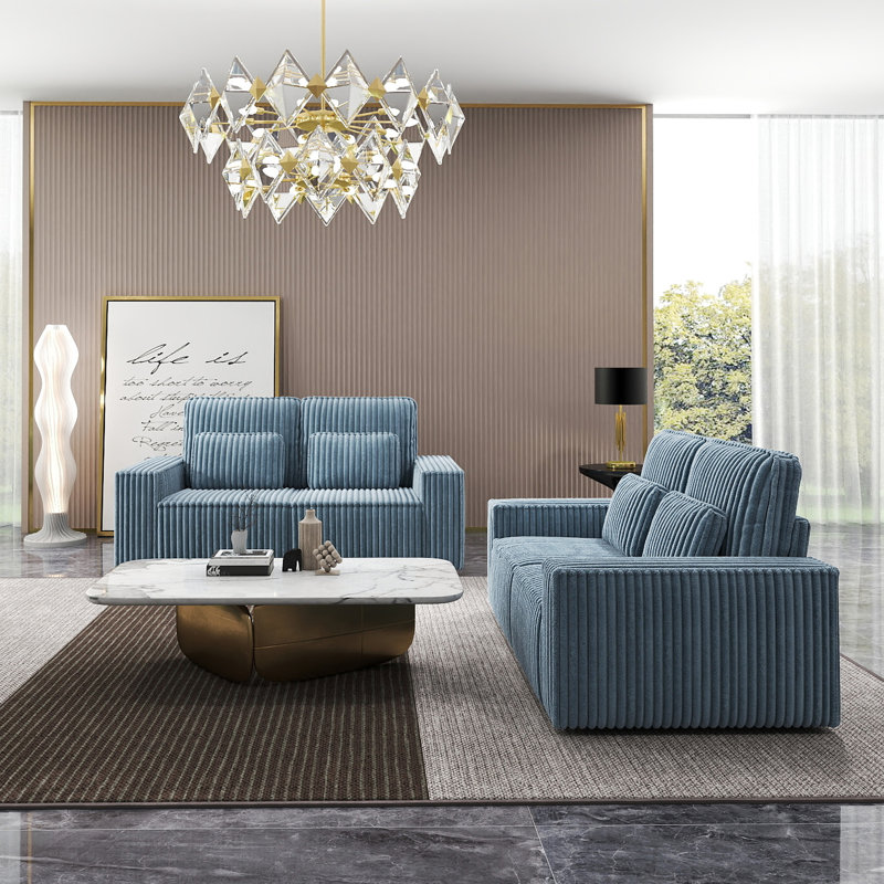 Ensemble de canapés combinés en éponge Corduroy, convenant aux salons, Gris
