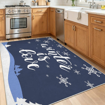 Tapis bleu lavable à la machine l'hiver