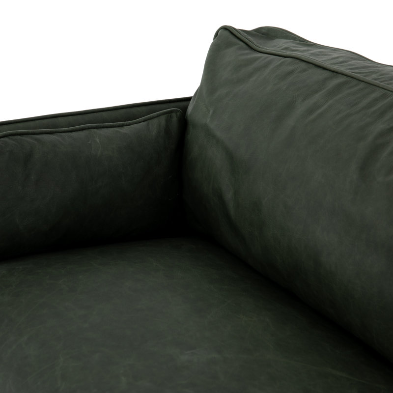 Ashford 76" Genuine Leather Square Arm Sofa, Almond Beech, Eden Sage Top Grain Leather