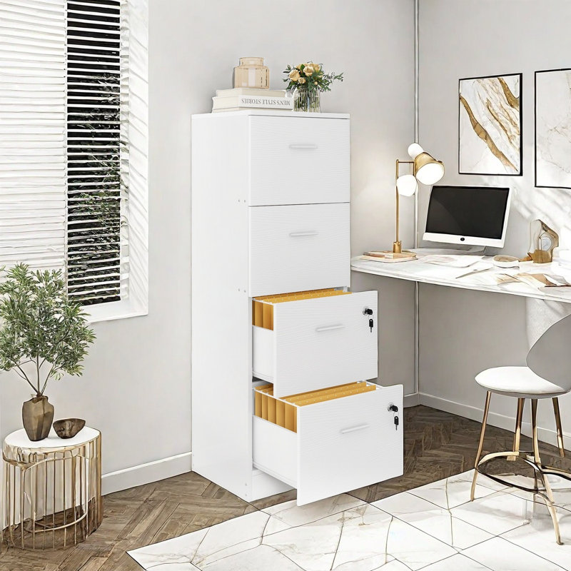 Dorys 15.82"W 4-Drawer File Cabinet, Filing Cabinet With Lock, Wood Storage Cabinet For Letter A4-Sized Files, White