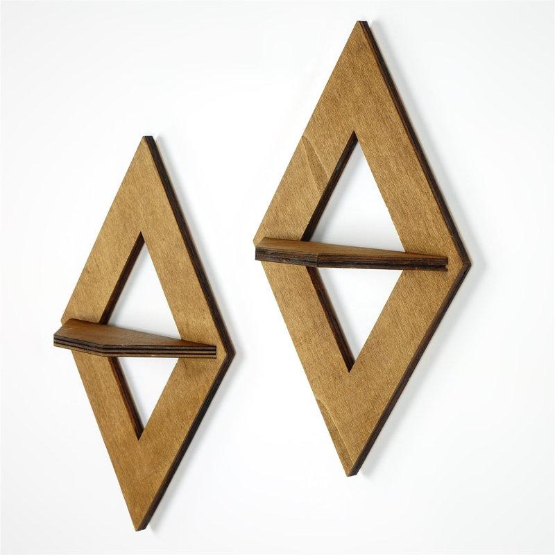 Colesen Modern Walnut Wall Shelf (2 Pieces), 14.9 x 9.1 x 3.9 inches | 100% Plywood, Thickness: 0.3 inches | Geometric Design, Stylish Storage Solution for Home Decor & Organization, Perfect for Living Room & Office