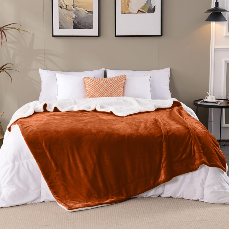 Sanborn Soft Reversible Sherpa Fleece Fur Thick Blanket Throw, 150cm x 200cm, Rust