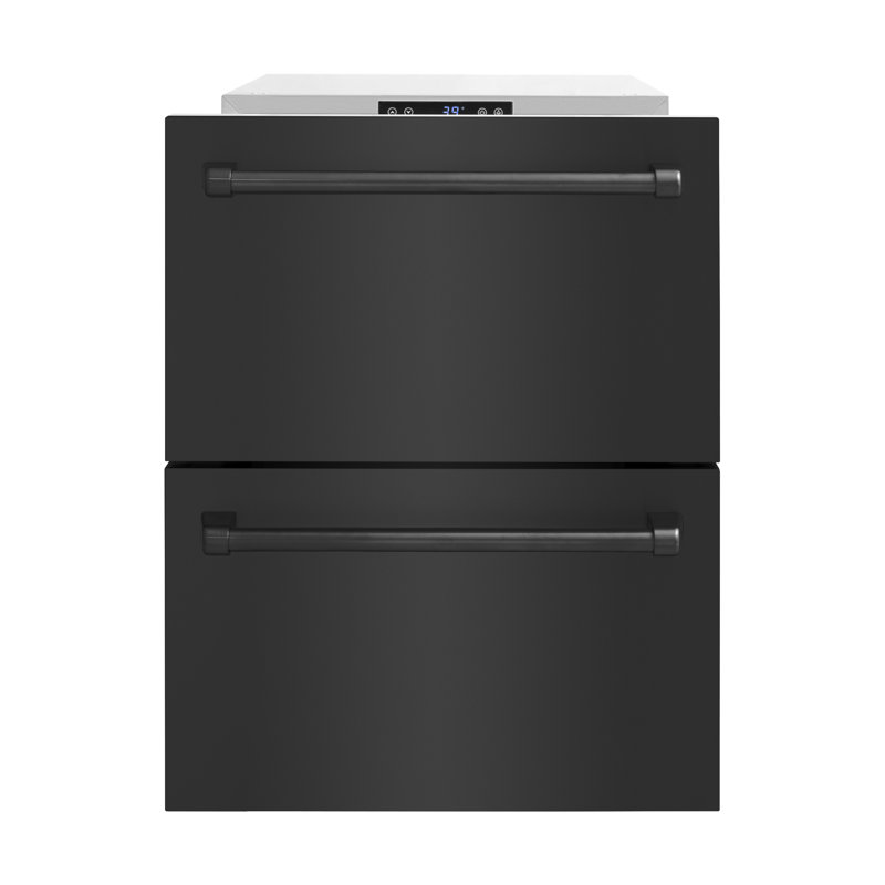 ZLINE Autograph Edition 24 in. Touchstone 168 Can Outdoor-Rated Dual Refrigerator Drawer with Doors and Handles