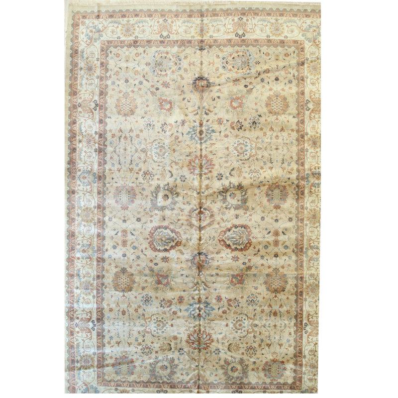 Versatile Defeo Beige Hand Knotted Wool Rug