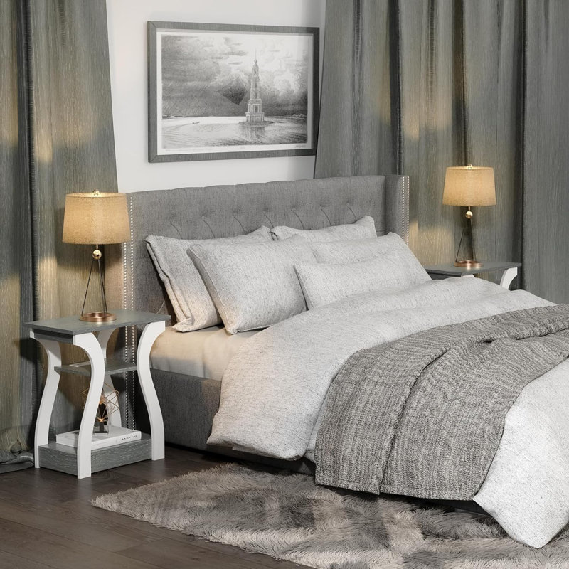 Gray and White Wood 3-Tier End Table Set with USB Charging Station