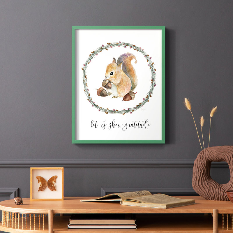 «Harvest Home Squirrel», reproduction encadrée - bois massif, Vert, H 10 po x l 8 po