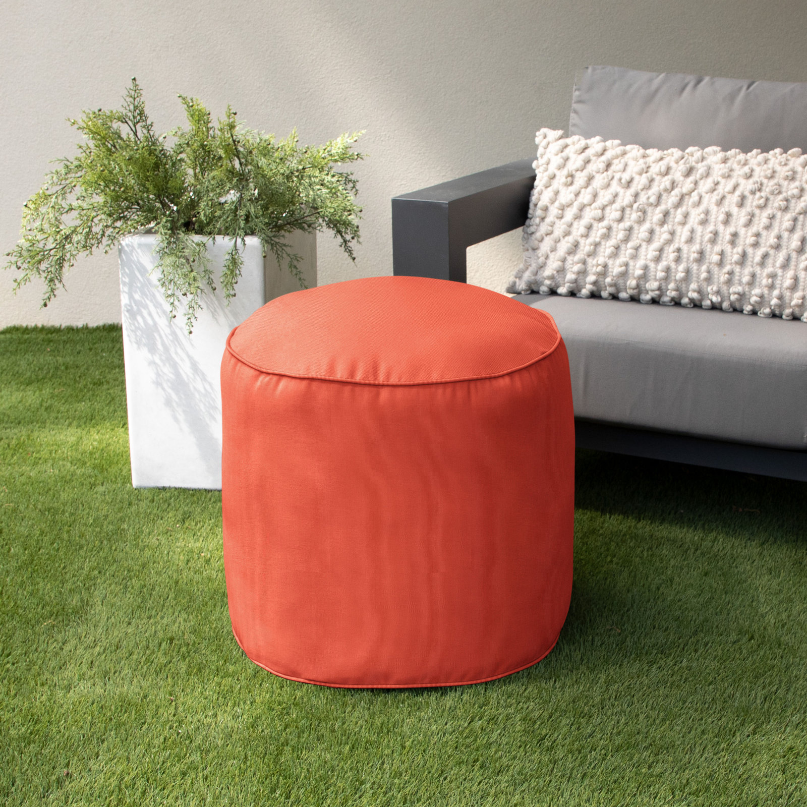 Demi Round Upholstered Outdoor Ottoman with Sunbrella® Cushion, Orange