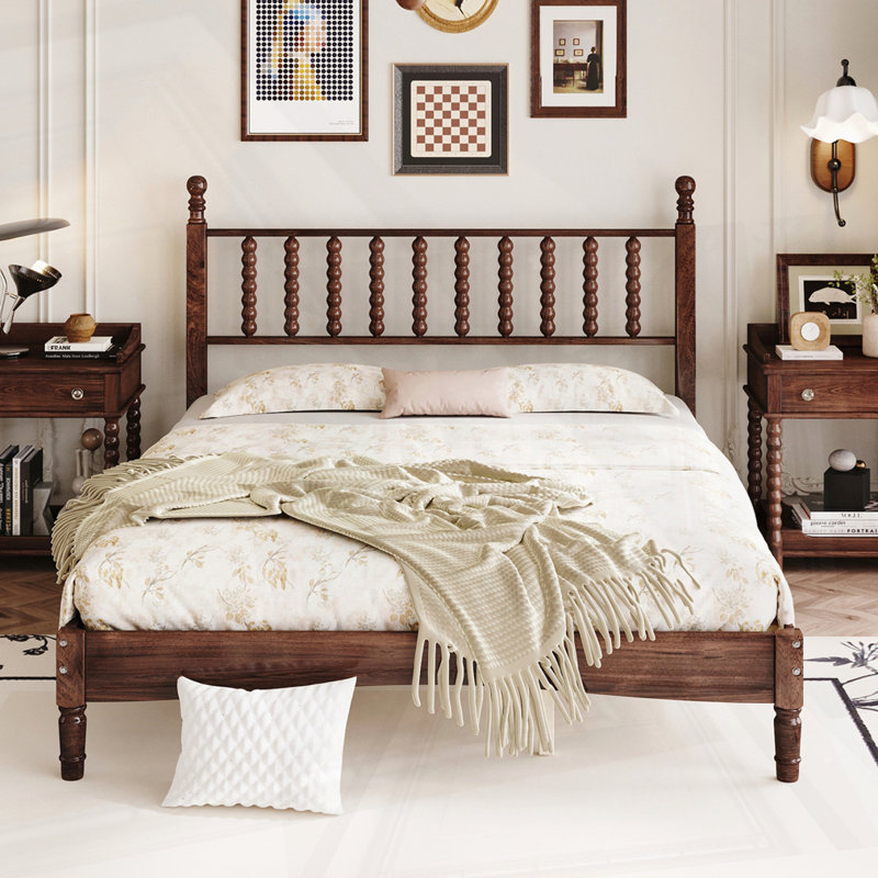 Rambha Standard Bed With Retro Headboard, Walnut, Queen