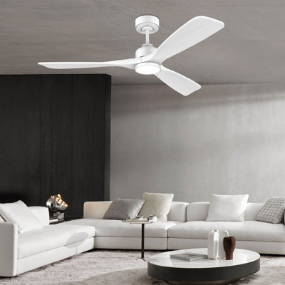 Ventilateur de plafond en bois intelligent 52 pouces 3 pales avec lumière, télécommande et contrôle Alexa WiFi, intérieur / extérieur, à intensité variable, moteur à courant continu silencieux