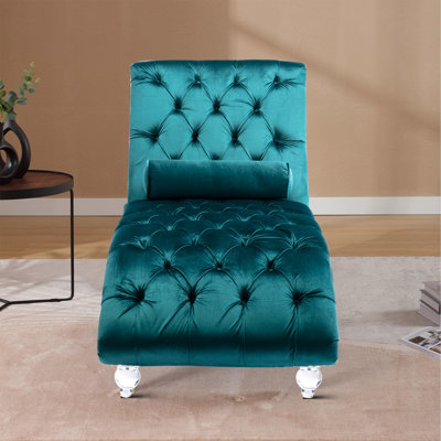 Jenille Vintage Stylish Velvet Upholstered Chaise Lounge with a Lumbar Pillow by House of Hampton