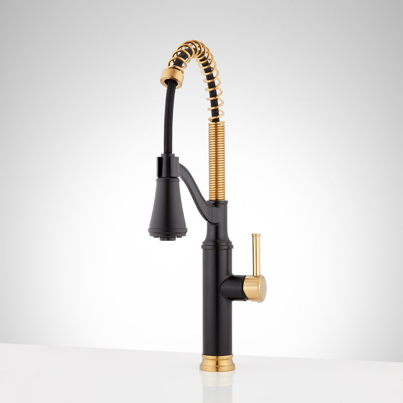 Caribana Pull Down Single Handle Kitchen Faucet with Accessories, Matte Black/Brushed Gold