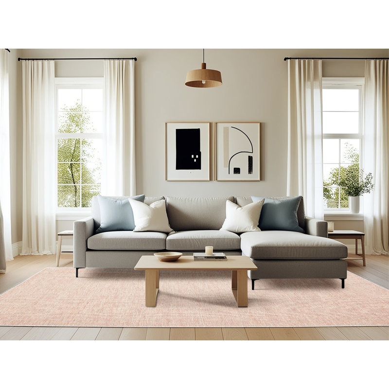 Tapis de zone rose contemporaine, Rectangle 6 pi x 9 pi