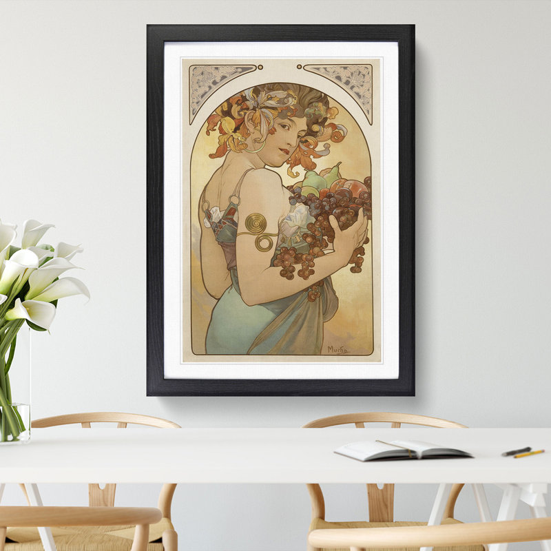 Fruit by Alphonse Mucha - Picture Frame Painting, Black Framed, 65cm H x 48cm W x 2cm D