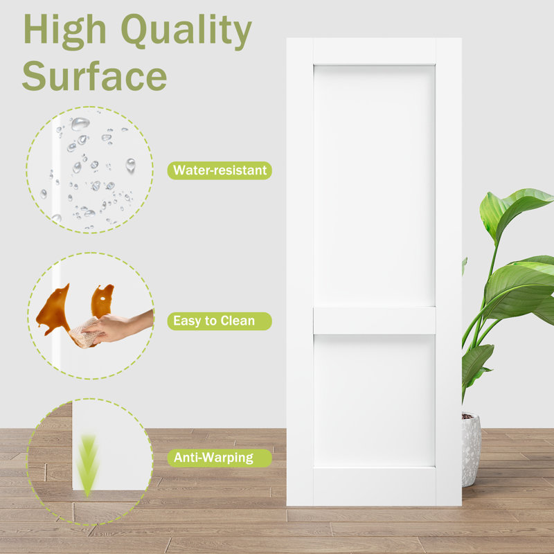 No Assembly Required Panel, Sliding Barn Door White Primed 2-panel Solid Manufactured Wood Closet Pantry Doors with Hardware Kit