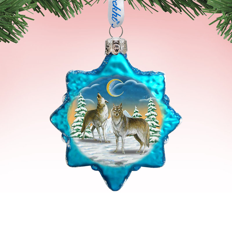 Keepsake Wolves in The Winter Moon Glass Ornament