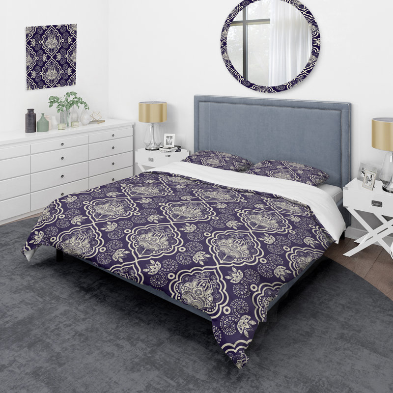 Mauve damassé - ensemble de housse de couette abstrait - microfibre de polyester