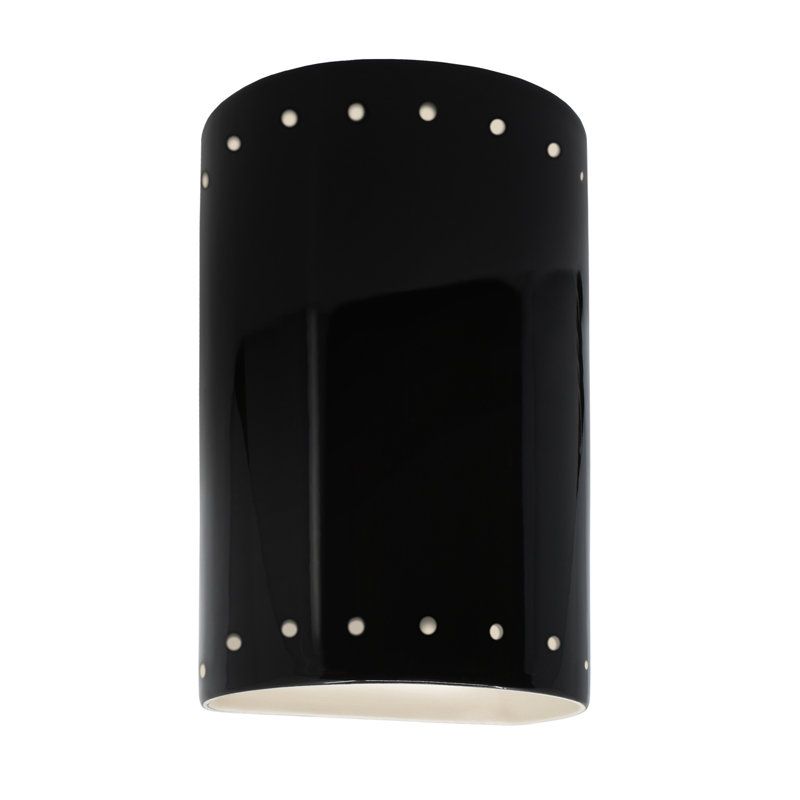 Brndon Ceramic Flush Mounted Sconce, Incandescent, Gloss Black, 9.5" H x 5.75 " W x 4."