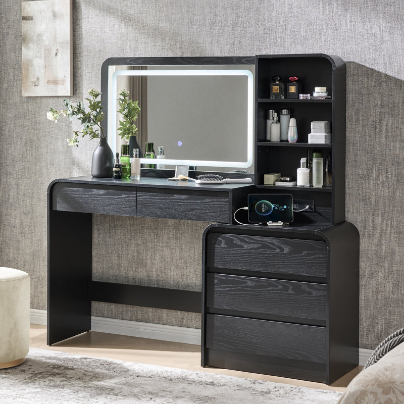 Meuble-lavabo moderne avec miroir à DEL et prise de courant Maud, Noir